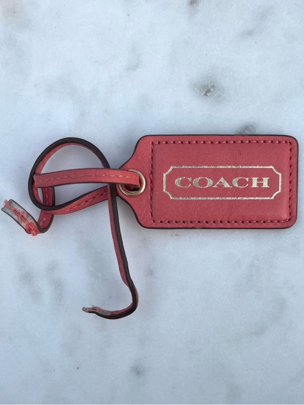 COACH Vintage Leather Hang Tag, Coral Pink LARGE